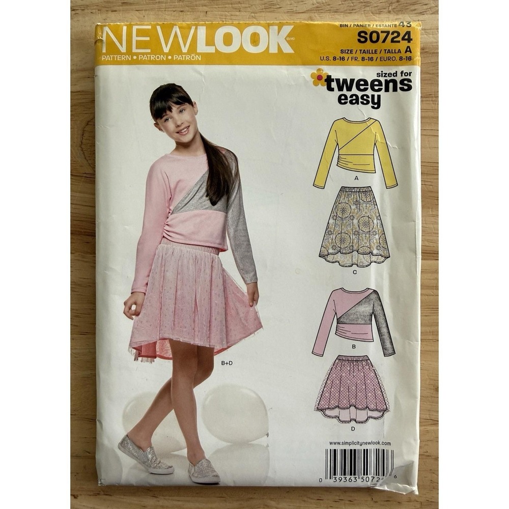 New‎ Look Tween Easy Pattern S0724 / 6339  Girls Top & High Low Skirt Size 8-16